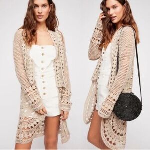 Free People Harmony crochet open cardigan cotton silk linen